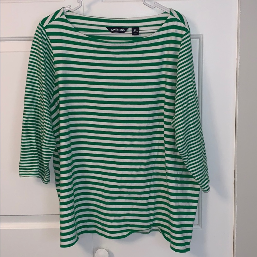 Lands' End Green Striped Women's Top